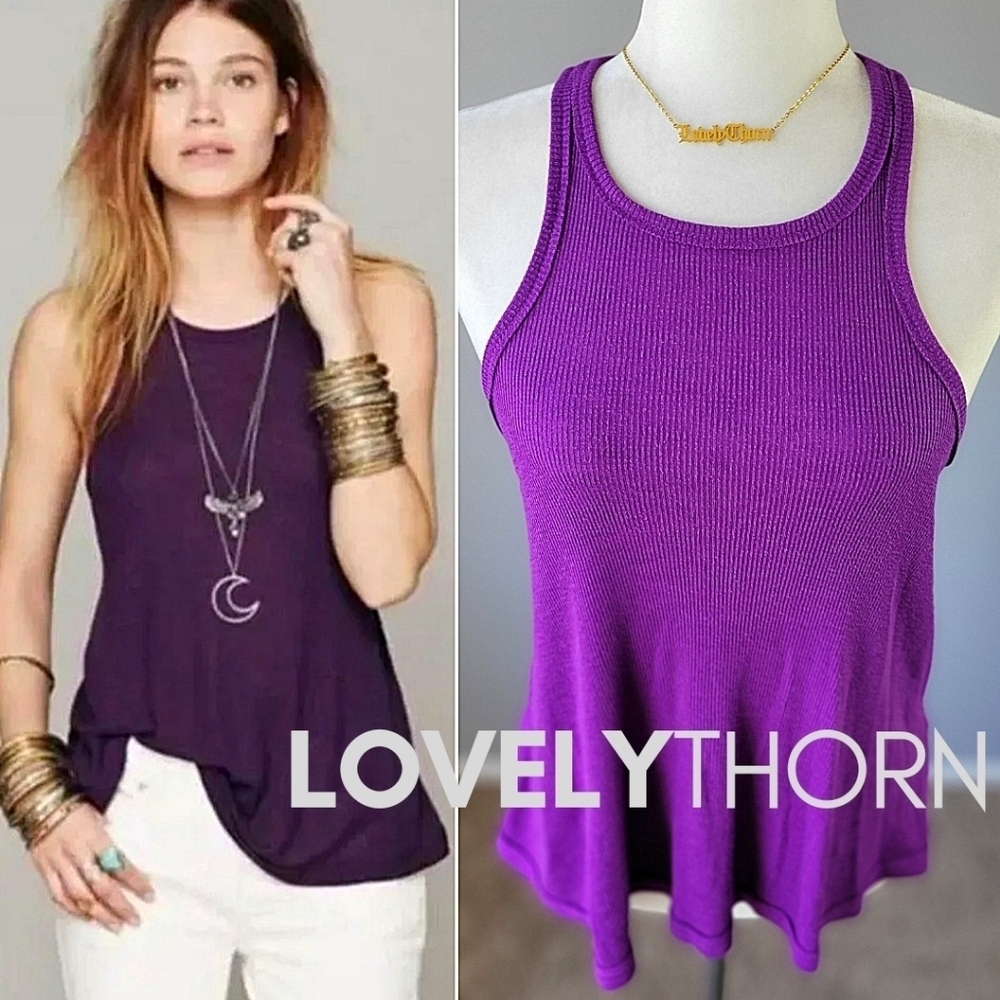 FREE PEOPLE // purple soft ribbed racer back relaxed fit swing tank top